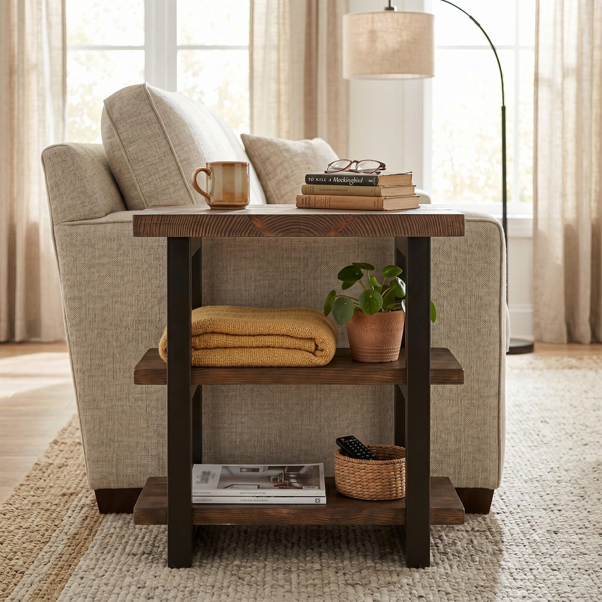 Solid Wood 3-Tier End Table W185