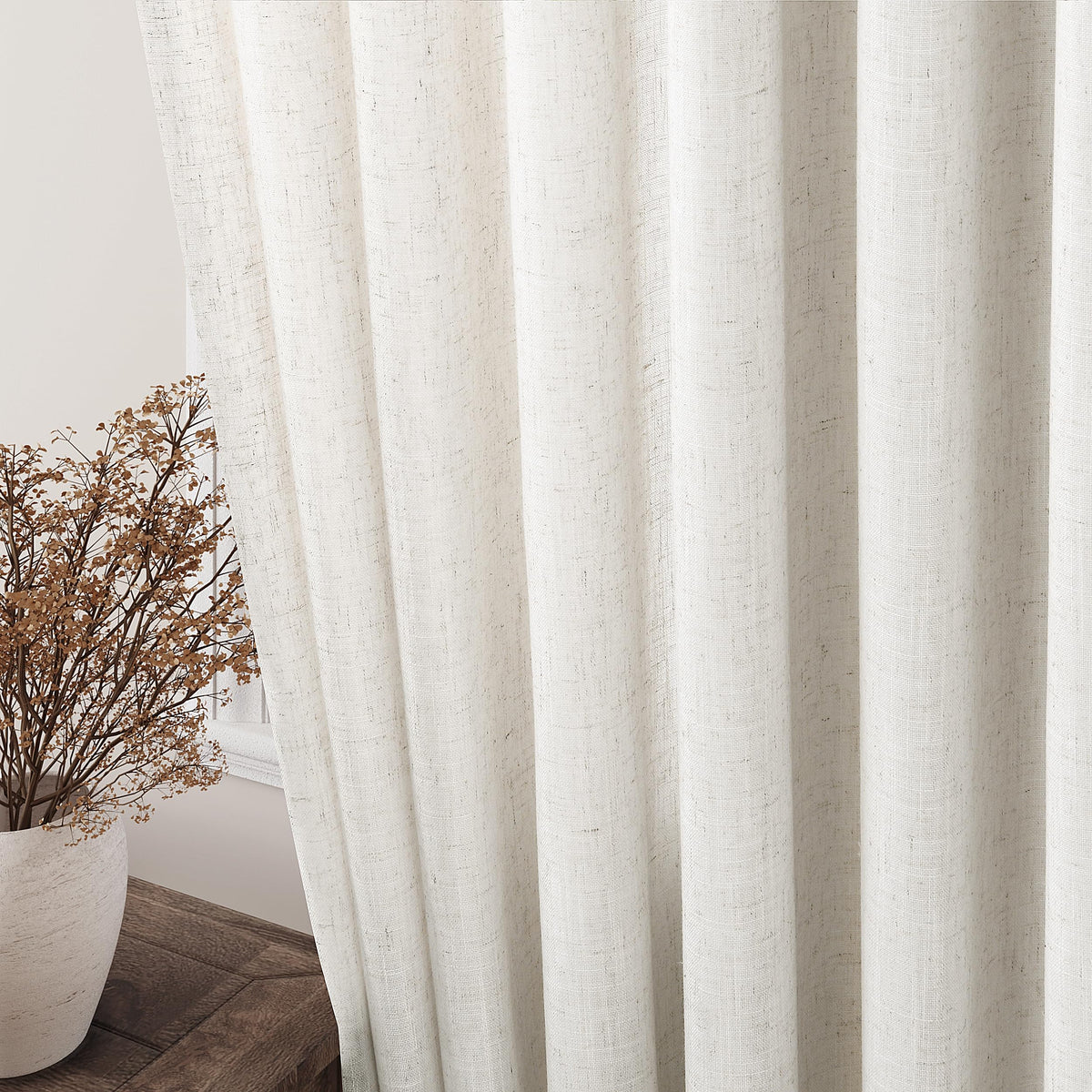 120 inch 2 Panels Light Filtering Semi Sheer Linen Curtains S312