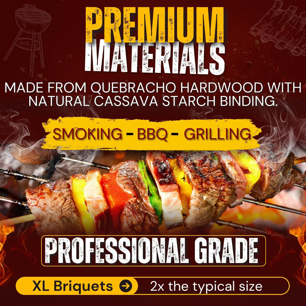 XL Quebracho Hardwood Briquets, Natural Wood Charcoal with Cassava Starch (10 LB) G5024