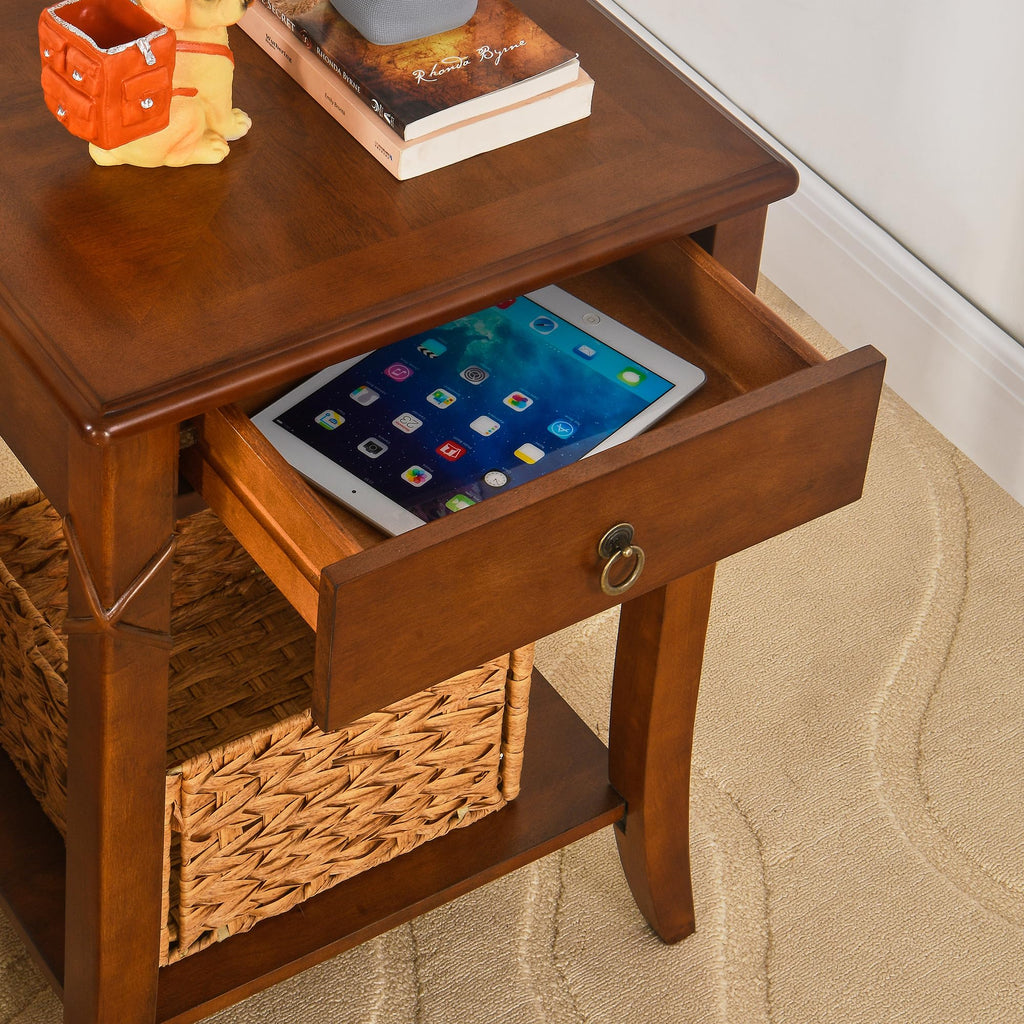 Small Solid Wood Side End Table with Drawer and Storage Shelf A163503